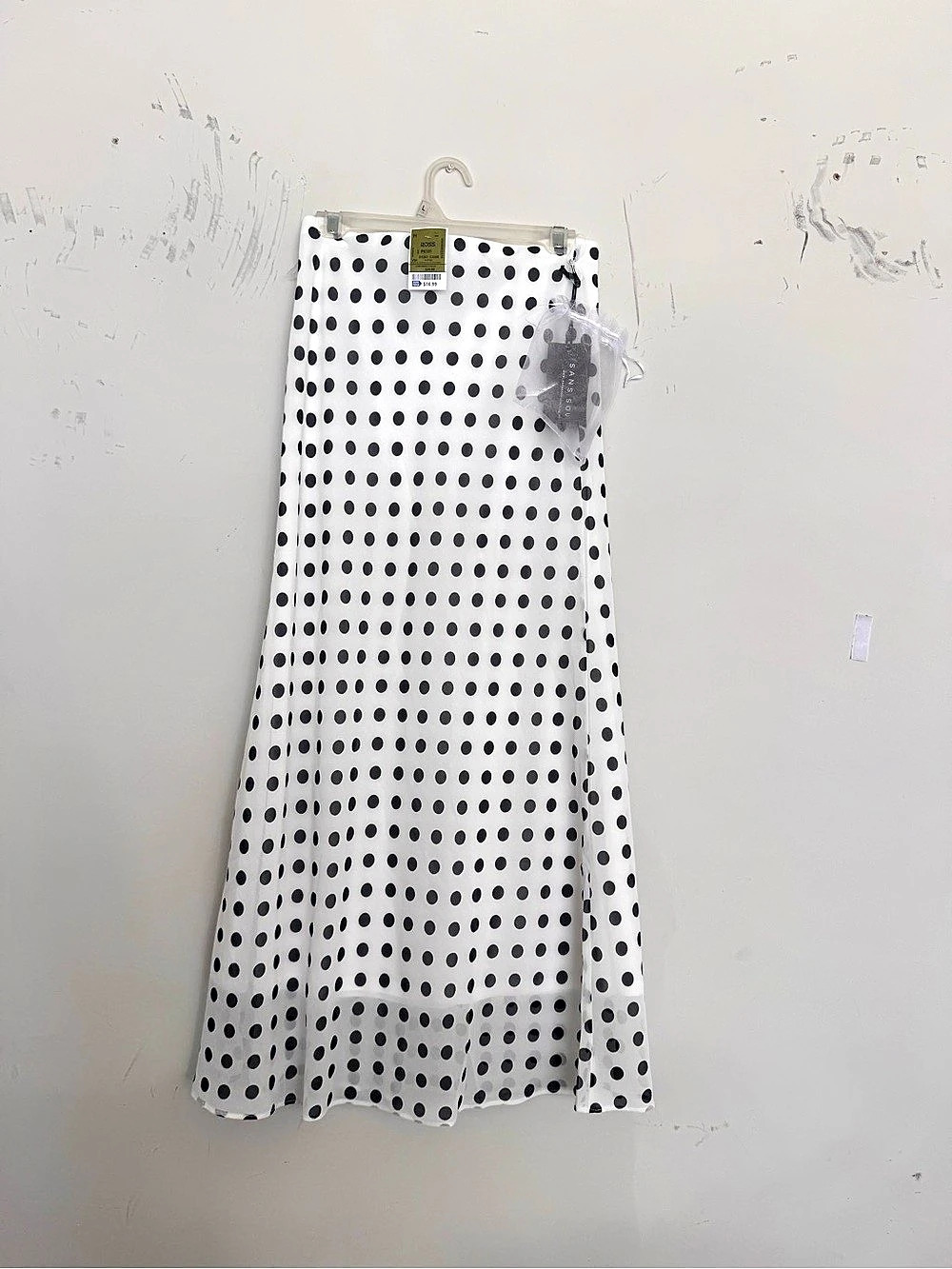 Ross Polka Dot Midi Skirt in White & Black Size Medium NWT